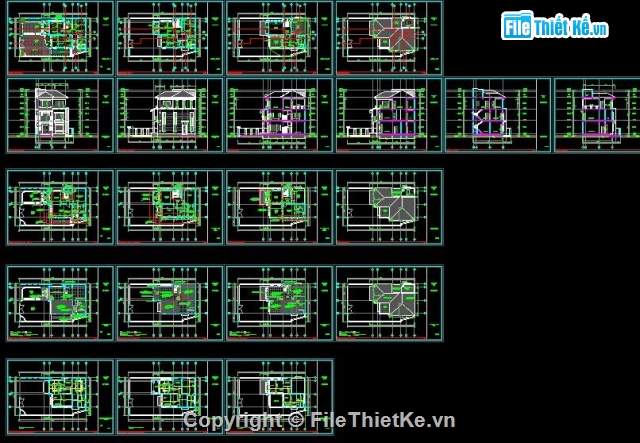 Biệt thự 3 tầng,kích thước13x8.7m,Biệt thự,Kiến trúc,Hồ sơ thiết kế